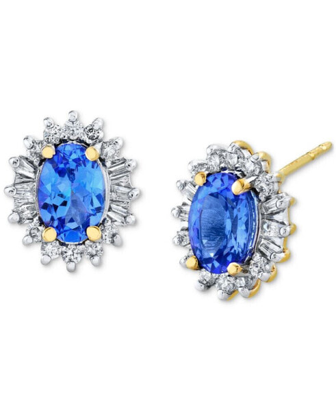 Tanzanite (1 ct. t.w.) & Diamond (1/4 ct. t.w.) Halo Stud Earrings in 10k Gold