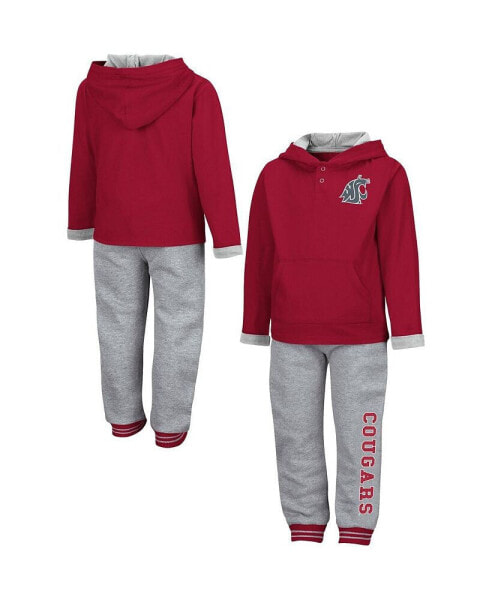 Toddler Boys Crimson and Heathered Gray Washington State Cougars Poppies Pullover Hoodie and Sweatpants Set