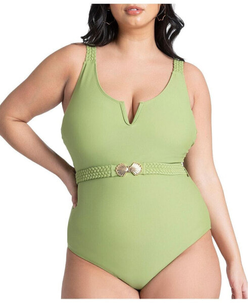 Plus Size Seashell Clasp Belt One Piece