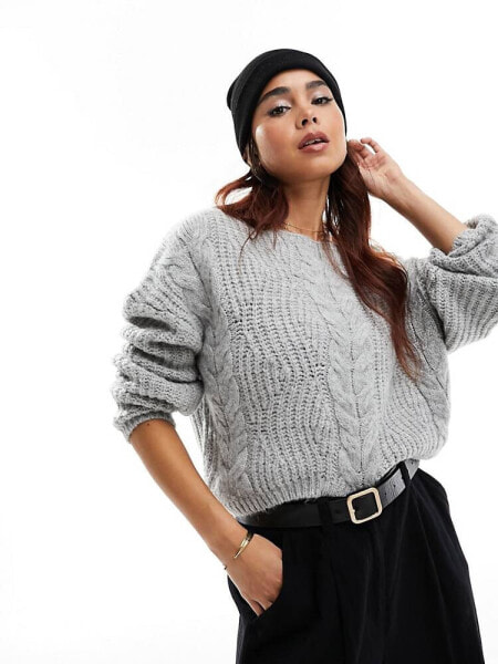 Stradivarius cable knit jumper in grey 