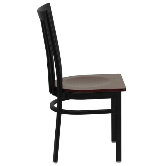 Hercules Series Black School House Back Metal Restaurant Chair - Mahogany Wood Seat