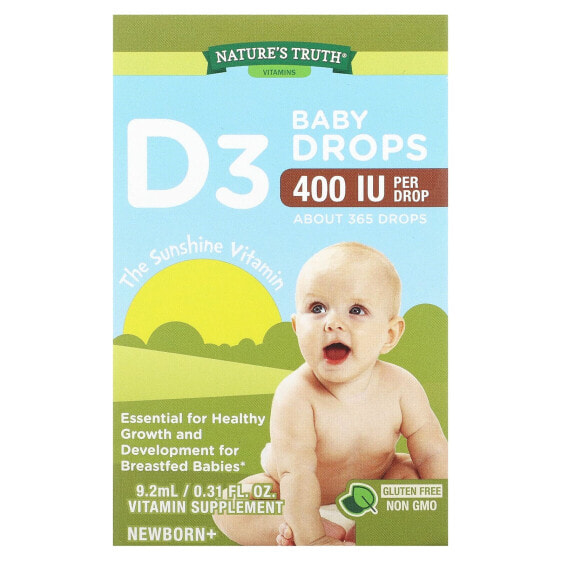 Vitamins, D3 Baby Drops, Newborn+, 400 IU, 0.31 fl oz (9.2 ml)