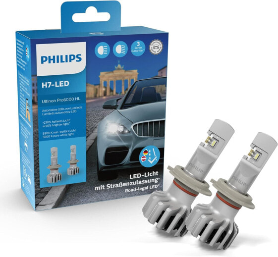 Philips Ultinon Pro6000 H7 LED Headlight Bulb Road Legal, 230% Brighter Light