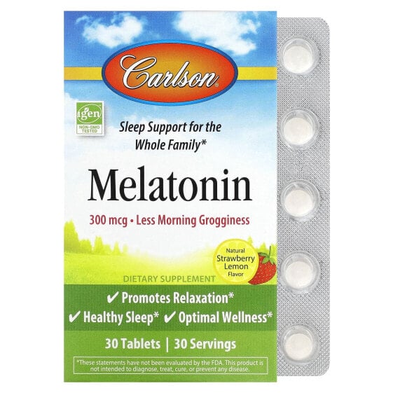 Carlson, Melatonin, Natural Strawberry Lemon, 300 mcg, 30 Tablets