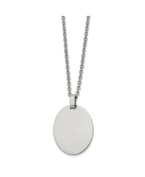 Stainless Steel Polished Oval Pendant on a Cable Chain Necklace
