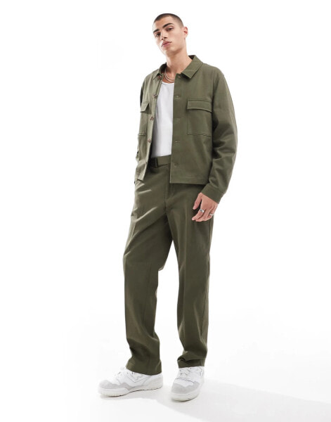 ASOS DESIGN – Elegante Hose zum Reinschlüpfen in Khaki mit geradem Schnitt, Kombiteil