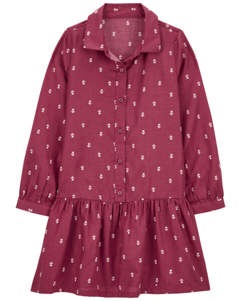 Kid Maroon Flower Print Dress 14