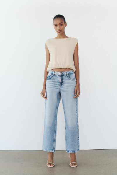 Джинсы с высокой посадкой z1975 straight cropped ZARA