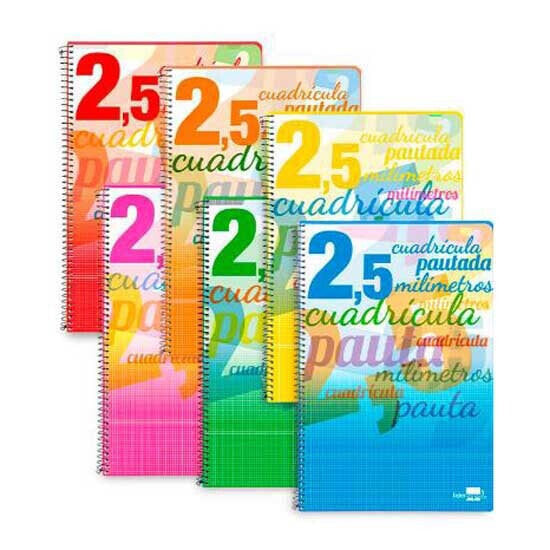 LIDERPAPEL Spiral notebook folio guidebook soft cover 80h 75gr lined square 2.5 mm with margin