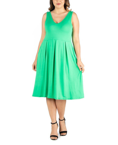 Plus Size Midi Fit and Flare Pocket Dress