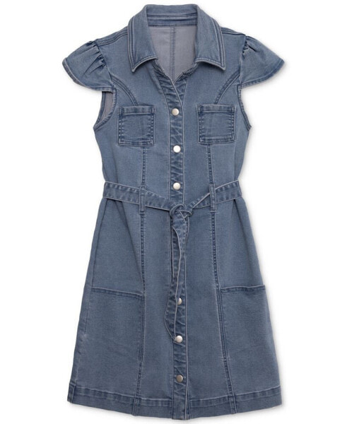 Big Girls Collared Belted Denim Dress