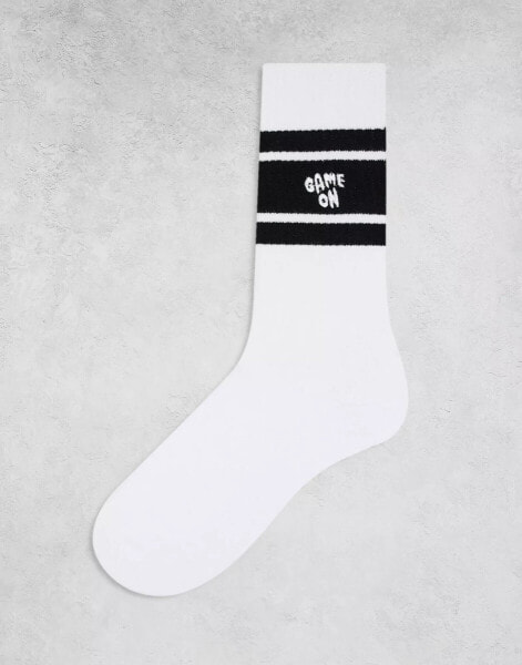 ASOS DESIGN sock with game on slogan in white