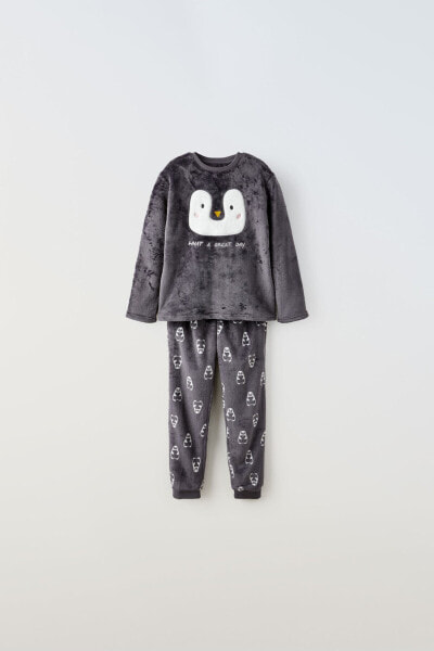 1–6 лет/ пижама из поларфлиса с вышивкой «пингвин» ZARA