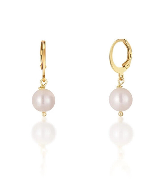 Beautiful gold-plated earrings with real white pearls JL0678