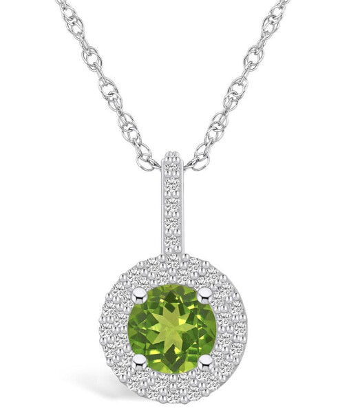 Peridot (1-1/2 Ct. T.W.) and Diamond (3/8 Ct. T.W.) Halo Pendant Necklace in 14K White Gold