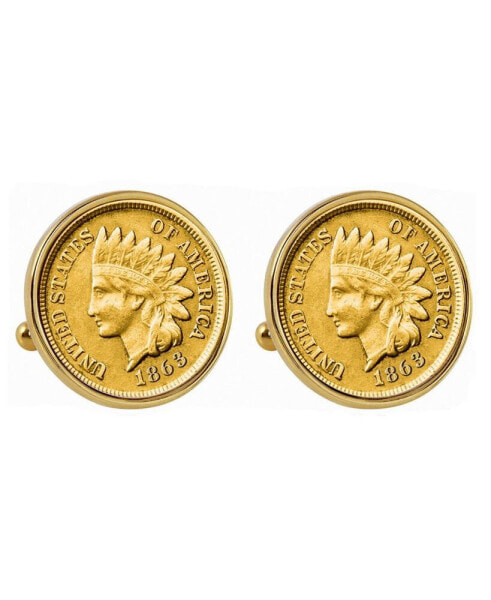 Gold-Layered 1800's Indian Penny Bezel Coin Cuff Links