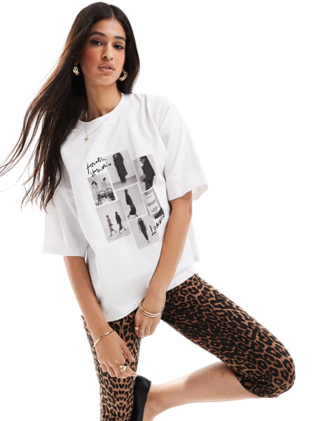 4th & Reckless oversized catwalk polaroid t-shirt in white