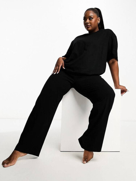 ASOS DESIGN Curve mix & match cotton pyjama trouser in black