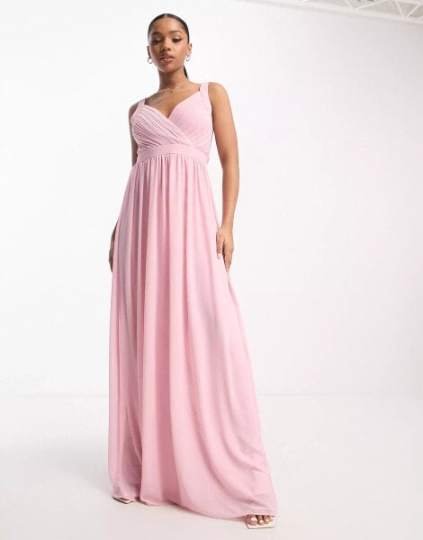 Женское вечернее платье TFNC Bridesmaid Maxi-Brautjungfernkleid in Blassrosa mit Rückenteil aus Spitze