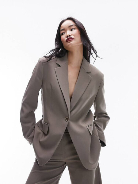 Topshop open back blazer in taupe