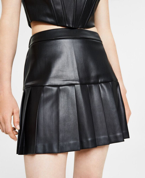 Women's Faux-Leather Pleated Mini Skirt, Created for Macy's