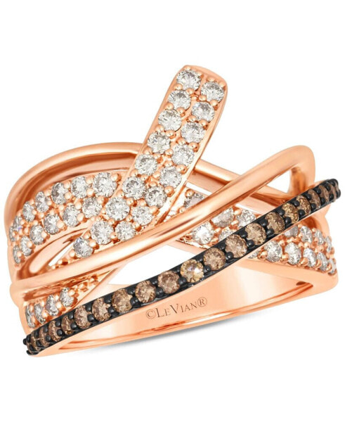 Chocolate Diamond & Nude Diamond Multirow Crossover Statement Ring in 14k Rose Gold