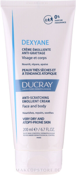 Weichmachende Körper- und Gesichtscreme für sehr trockene und atopische Haut - Ducray Dexyane Creme Emolliente Anti-Grattage 200 ml