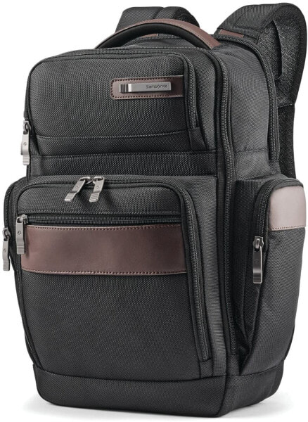 Мужской городской рюкзак черный с карманом Samsonite Kombi 4 Square Backpack with Smart Sleeve, Black/Brown, 15.75 x 9 x 5.5-Inch