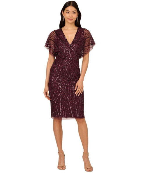 Women's Surplice-Neck Dolman-Sleeve Sequin Dress