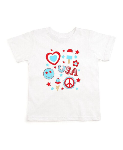 Little and Big Girls 4th Of July Doodle Short Sleeve T-Shirt