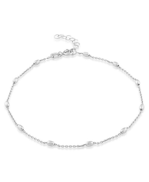 Sterling Silver Diamond Cut Small Oval Beads Anklet