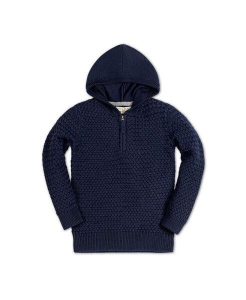 Boys Organic Long Sleeve Hooded Half Zip Sweater, Infant