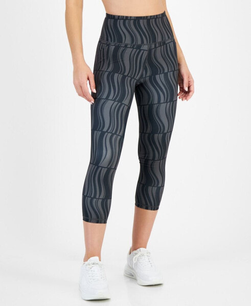 Women's Active Wavey-Print Cropped Compression Leggings, Created for Macy