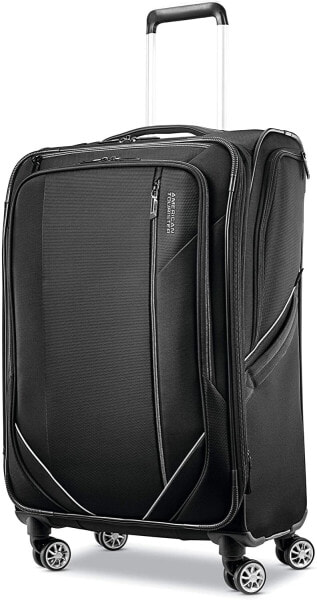 American Tourister Zoom Turbo Expandable Softside Luggage with Double Wheels, black, Check-In, Medium
