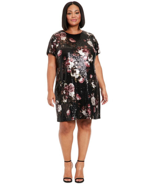 Plus Size Bloom Sequined Shift Dress