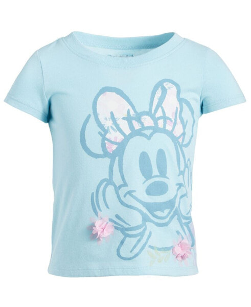 Toddler & Little Girls Minnie Mouse Flower Appliqué Printed T-Shirt