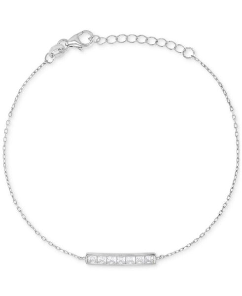 Cubic Zirconia Princess-Cut Bar Cable Link Chain Bracelet