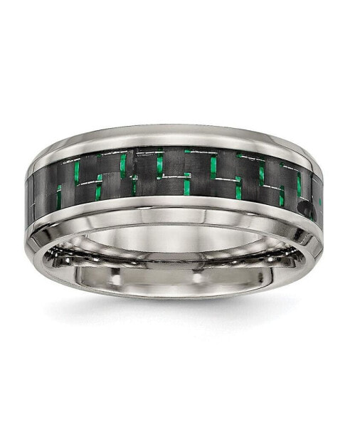 Titanium Black and Green Carbon Fiber Inlay Wedding Band Ring