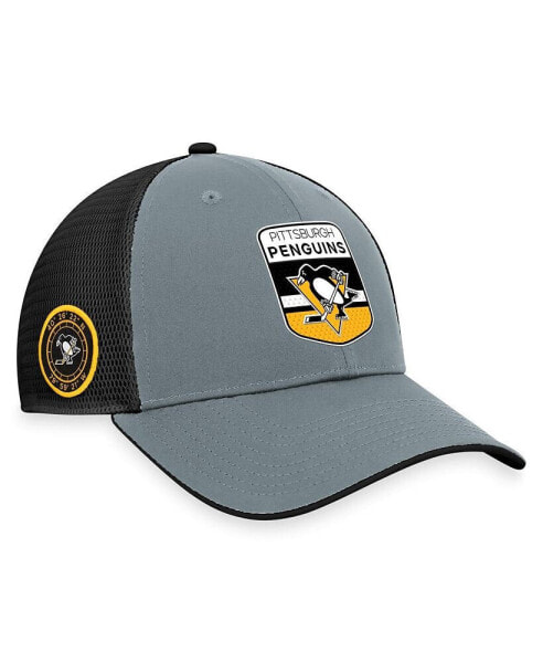 Men's Gray, Black Pittsburgh Penguins Authentic Pro Home Ice Trucker Adjustable Hat