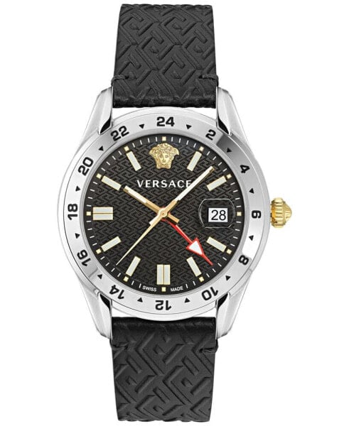 Часы Versace GMT Black Leather Watch