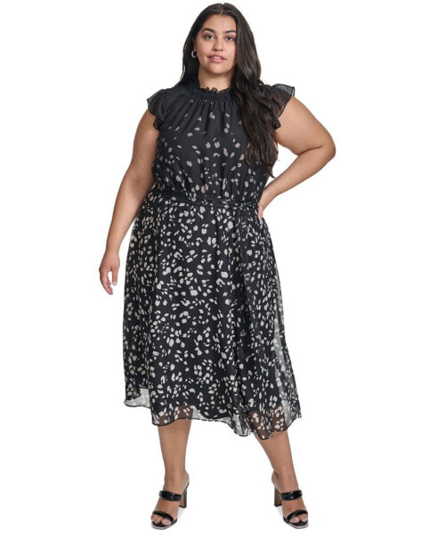 Plus Size Printed Ruffled Belted Midi Dress