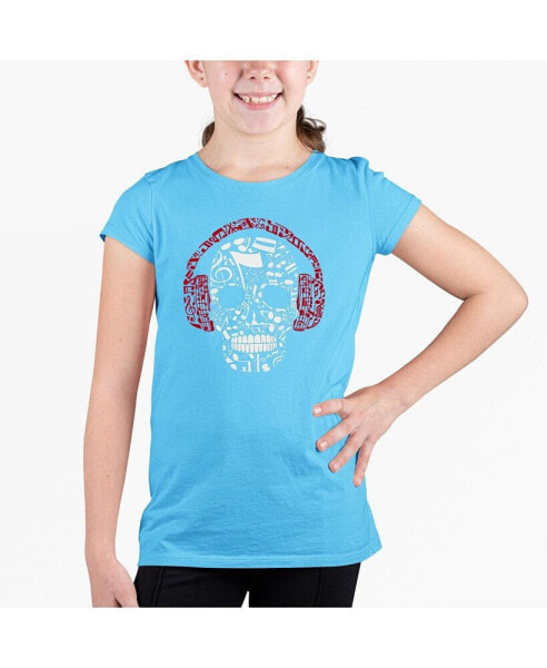 Big Girl's Word Art T-shirt - Music Notes Skull