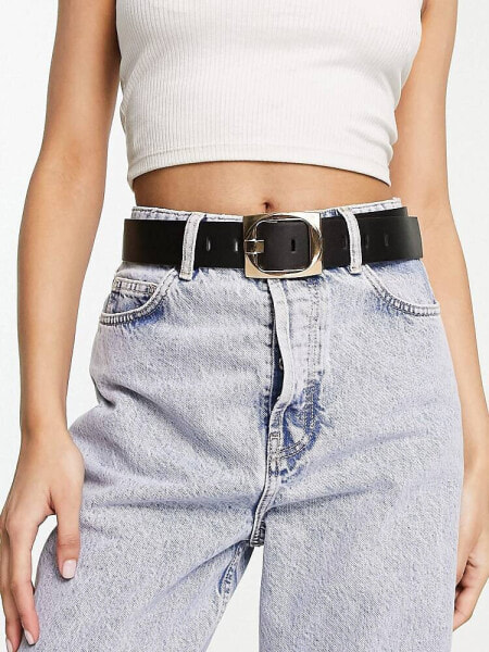 ASOS DESIGN chunky gold buckle waist and hip jeans belt in black