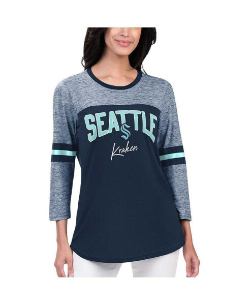 Women's Deep Sea Blue Seattle Kraken Play The Game 3/4-Sleeve T-shirt