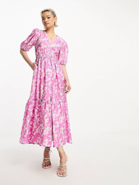 & Other Stories tiered volume maxi dress in pink marble
