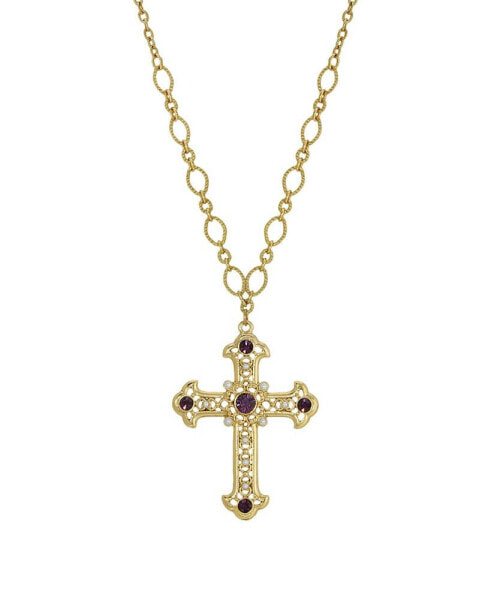 14K Gold Dipped Amethyst Cross Necklace