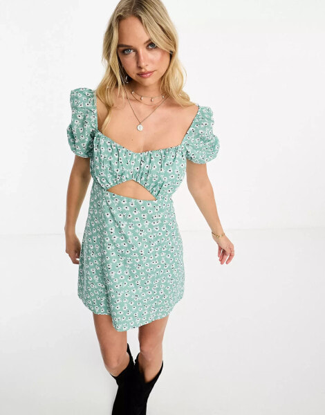 Stradivarius milkmaid mini dress in floral print