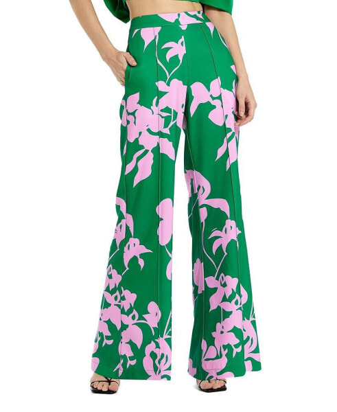 Women's Printed Crepe High Waisted Wide Leg Trousers