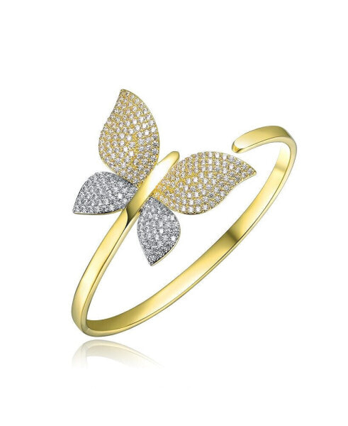 14K Gold Plated Bendable Cubic ZIrconia Butterfly Garden Bracelet