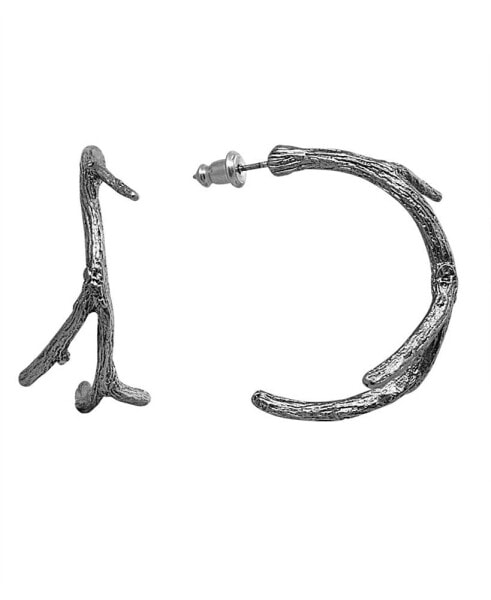 by 1928 Pewter Tone Small Tree Branch Hoop Earring